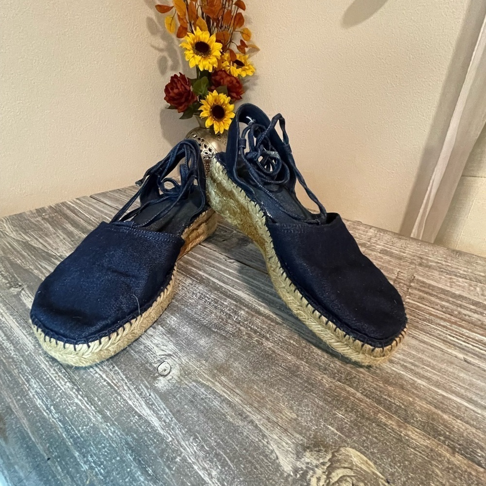 Blue Jean Wedges Espadrilles with Rope Heel Platform Size 8
